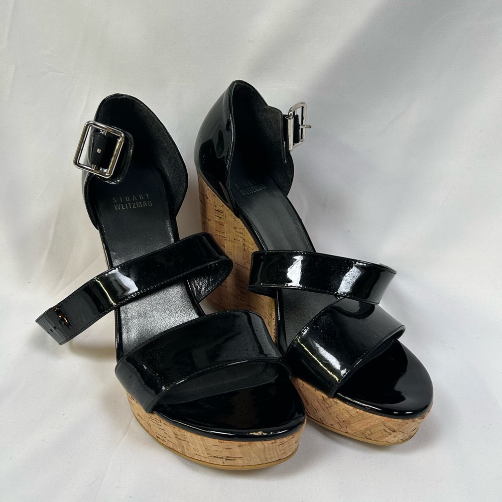 Stuart Weitzman Open Toe Cork Wedge Shoe Size 8 B… - image 1